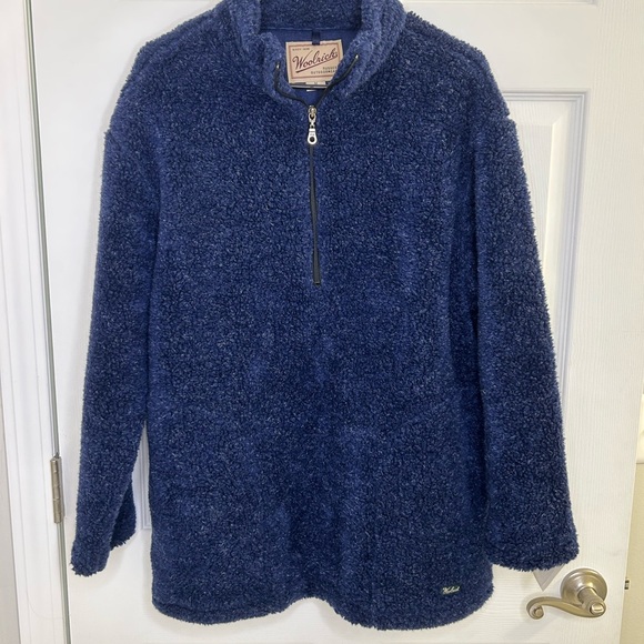 Woolrich Pullover 1/4 Zip Waffle Knit Fleece Top Blue Men's Medium New With Tags - Picture 8 of 9